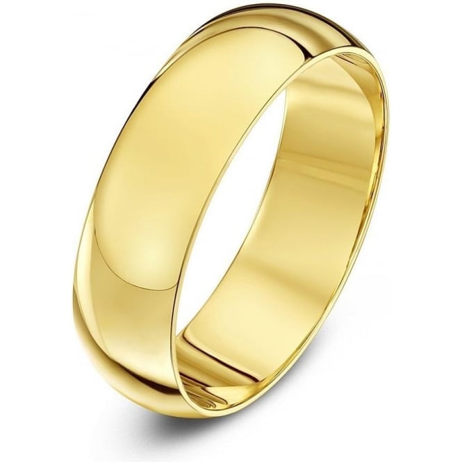9ct Yellow Gold Heavy D Shape 6mm Wedding Ring