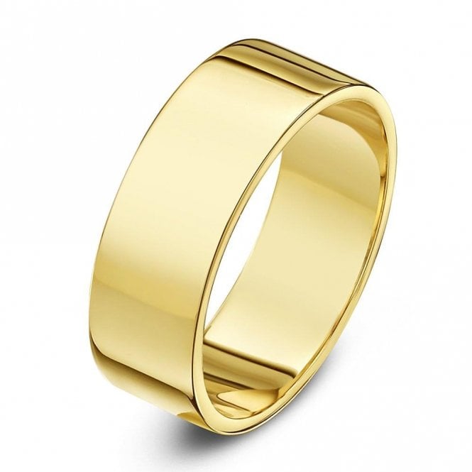 9ct Yellow Gold Heavy Flat Shape 8mm Wedding Ring