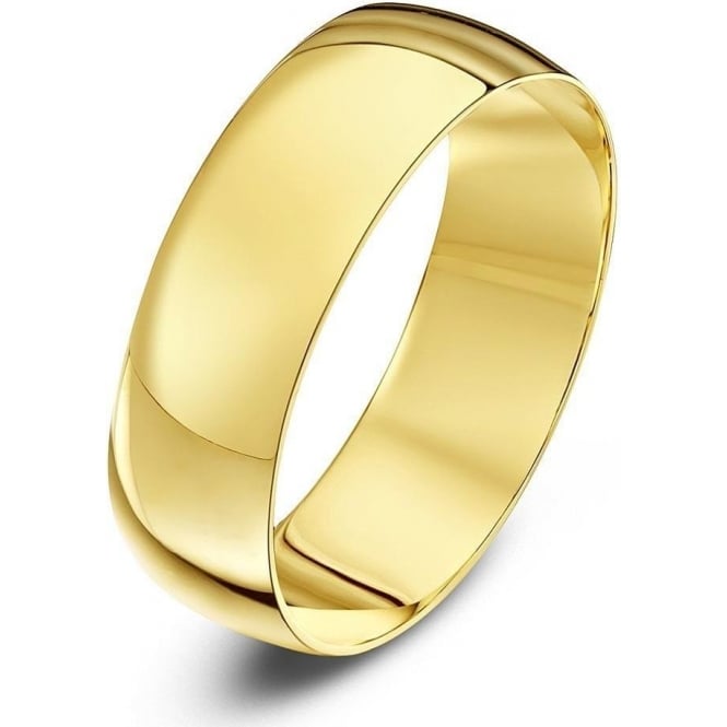 9ct Yellow Gold Light D Shape 6mm Wedding Ring