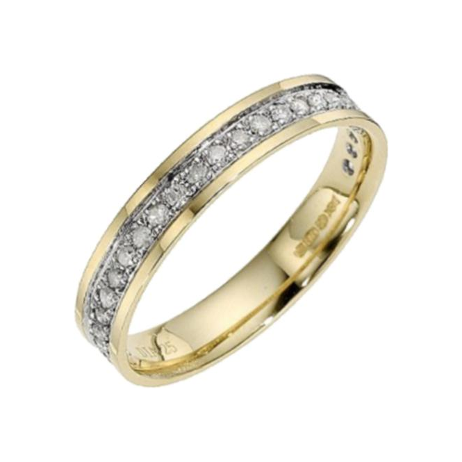 9ct Yellow Gold with Rhodium Accent 0.25 carat Diamond Eternity 3.5mm Wedding Ring
