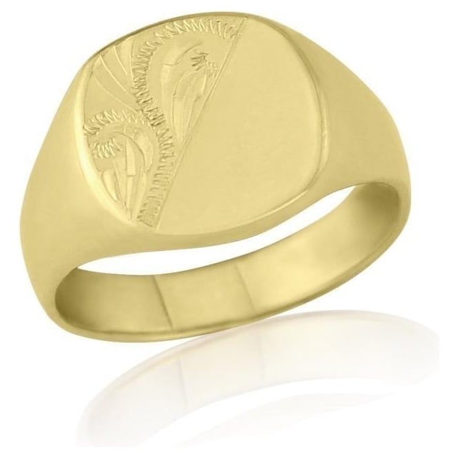 Gents Cushion-Shaped 9ct Yellow Gold Heavy Weight Engraved Signet Ring