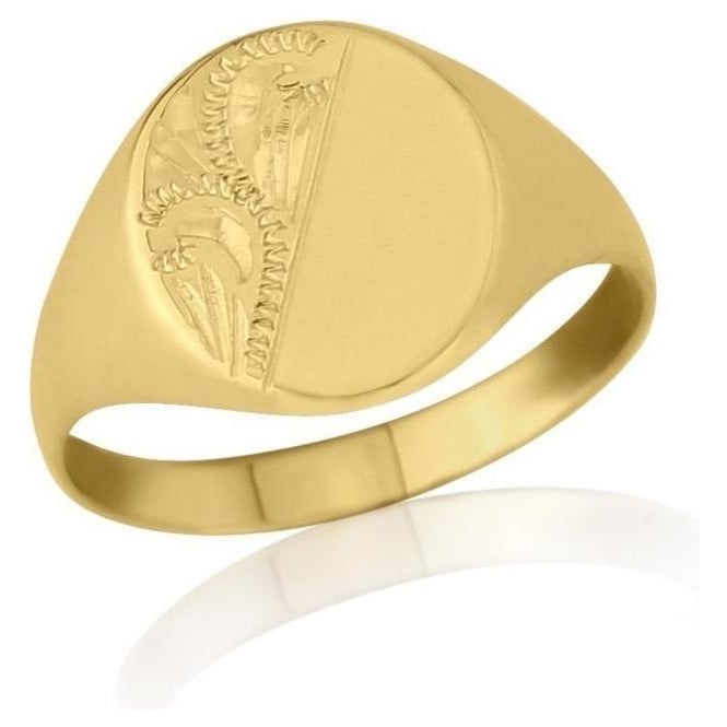 Ladies Gold Engraved Oval-Shaped Signet Ring