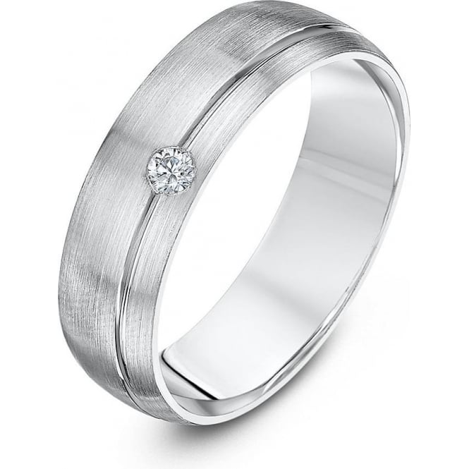 Palladium 0.05 carat Diamond Matt Court Shape 6mm Wedding Ring