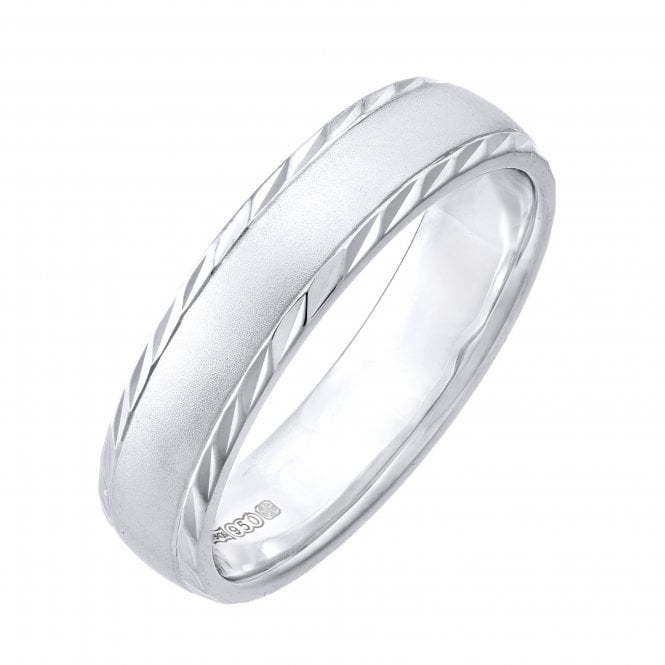 Palladium 950 Court Shape Matt Center with Cut Edges 5mm Wedding Ring