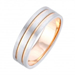 Palladium 950 Flat Court Matt with 9ct Rose Gold Polished Inlays 6mm Ring