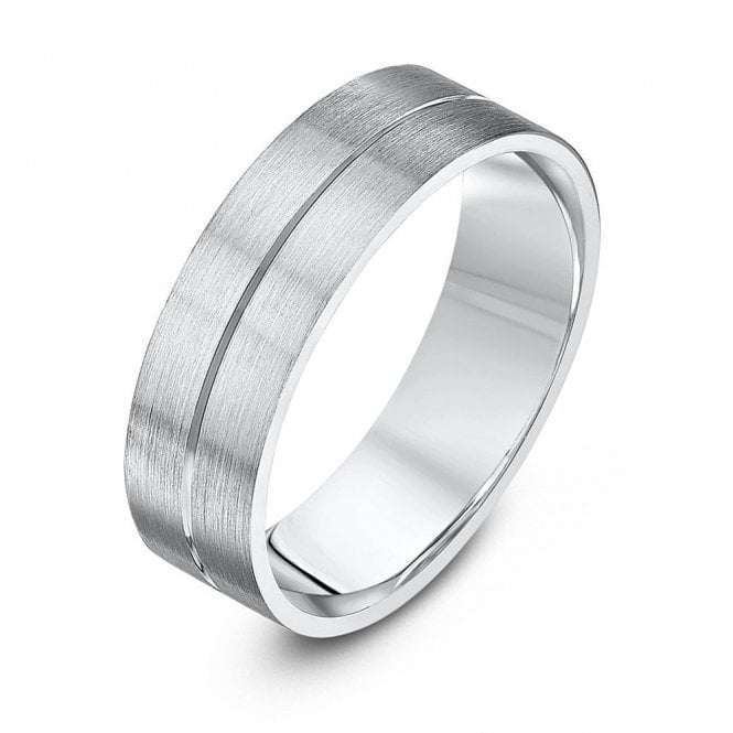 Palladium 950 Flat Court Matt with Polished Center Groove 6mm Wedding Ring