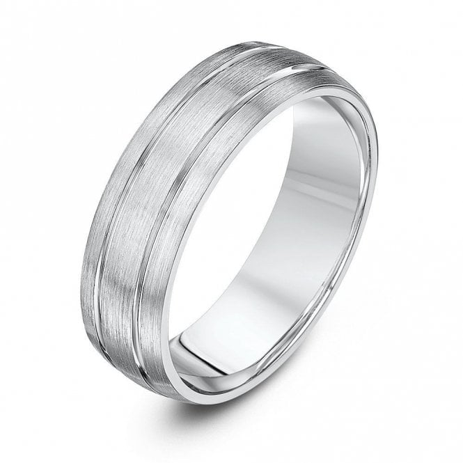 Palladium 950 Light Court Matt with Two Polished Grooves 6mm Wedding Ring