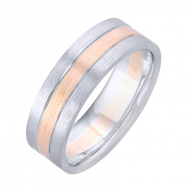 Palladium 950 with 9ct Rose Gold Inlay Flat Court Shape Matt 6mm Wedding Ring
