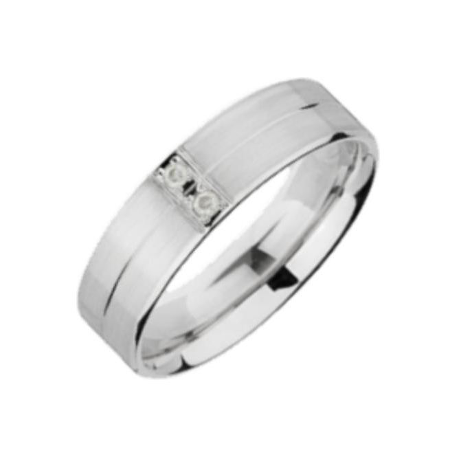 Palladium Matt Centre and Polished Groove 0.04 carat Diamond 6mm Wedding Ring