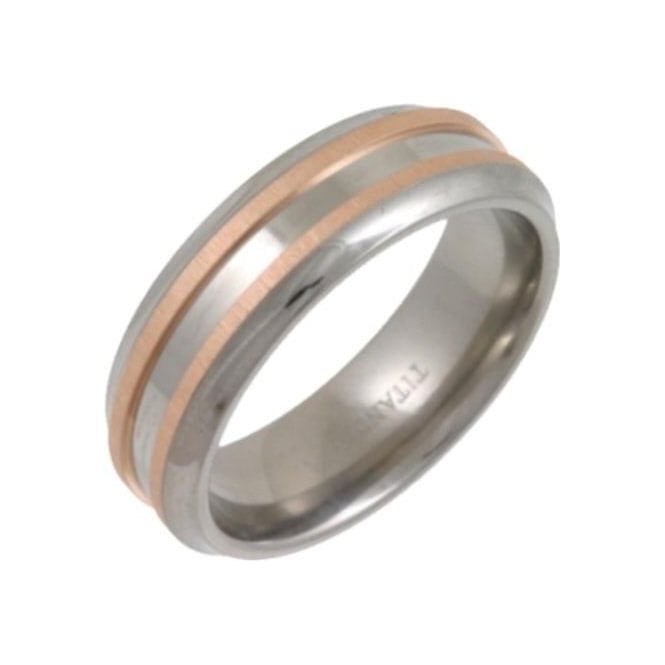 Titanium and 9ct Rose Gold Matt Embossed 7mm Ring
