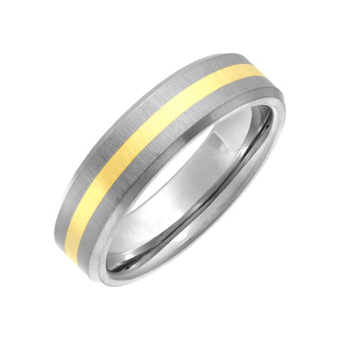 Titanium and 9ct Yellow Gold Inlay Flat Court Shape Matt 6mm Ring