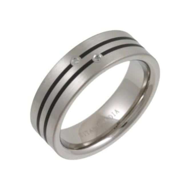 Titanium and Enamel Inlay 0.04ct Diamond Matt 7mm Ring