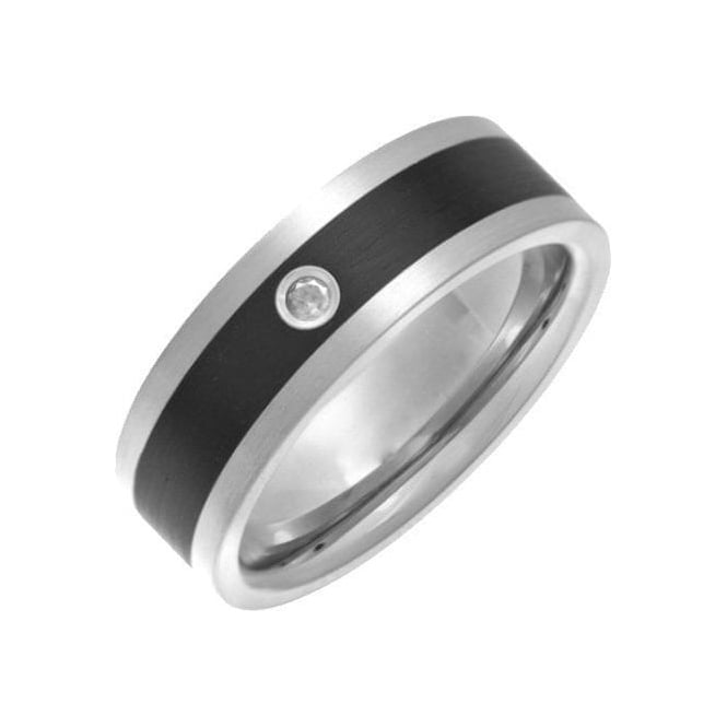 Titanium and Enamel Inlay 0.05ct Diamond Matt 7mm Ring