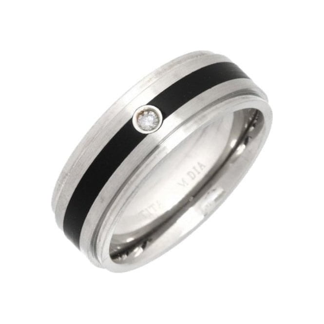 Titanium and Enamel Inlay 0.05ct Diamond Matt 8mm Ring