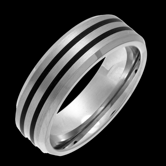 Titanium and Enamel Inlay Flat Court Matt 7mm Ring
