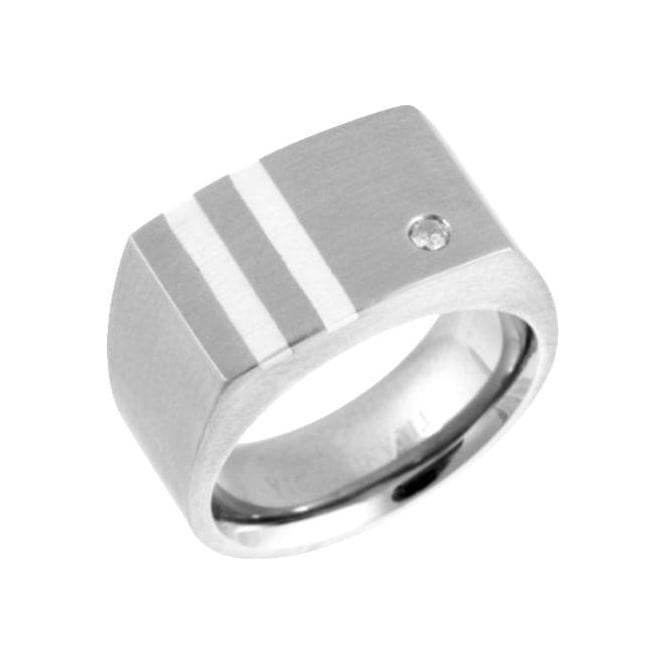 Titanium and Silver Inlay 0.05ct Diamond Matt 10mm Signet Ring