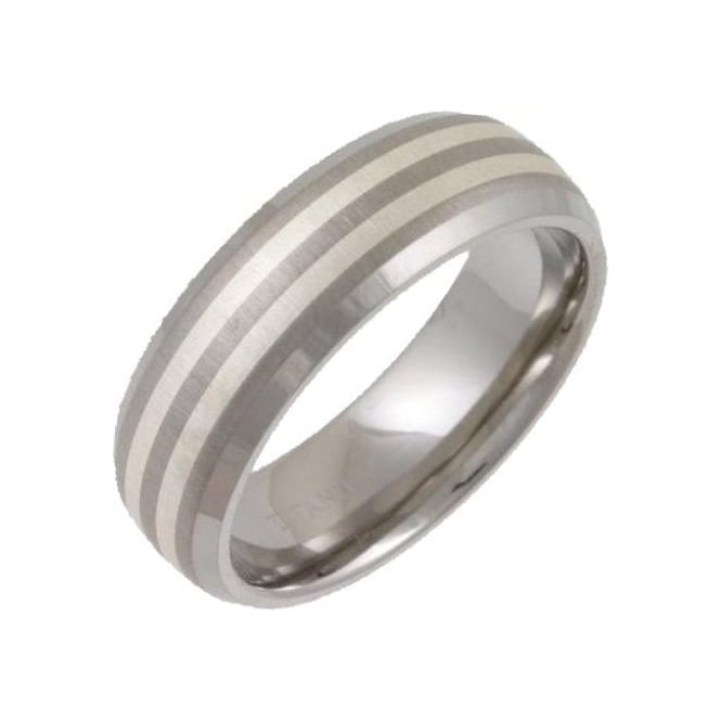 Titanium and Silver Inlay Court Shape Matt 7mm Ring