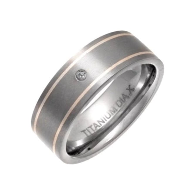 Titanium and Silver Inlay Flat Court Shape 0.02ct Diamond Matt 7mm Ring