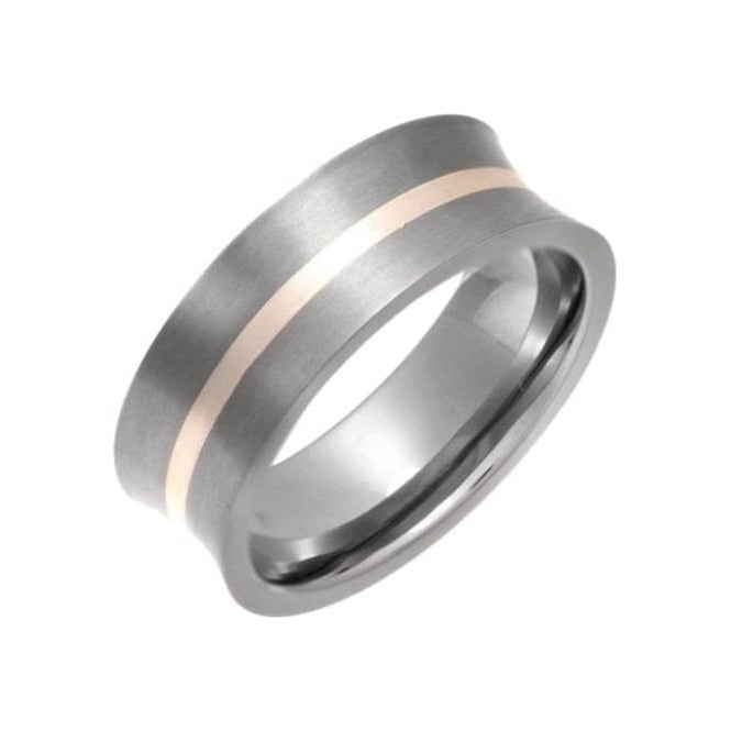 Titanium Concave Court Shape with Silver Inlay 8mm Ring