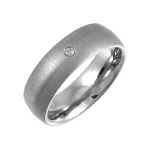 Titanium Court Shape Matt 0.05ct Round Diamond 6mm Ring