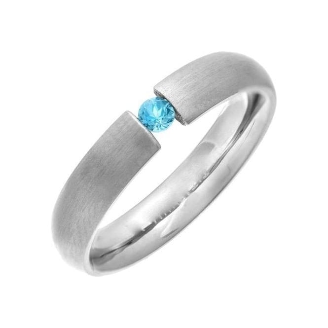 Titanium Court Shape Matt Blue Topaz Tension Set 4.5mm Ring