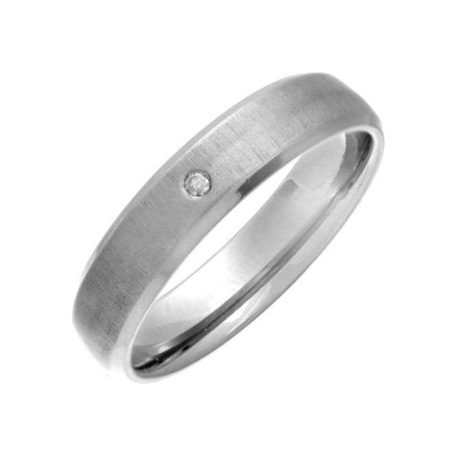 Titanium Court Shape Matt Center 0.02ct Round Diamond 5mm Ring