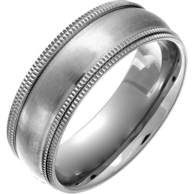Titanium Court Shape Matt with Double Milgrain Edges 8mm Ring