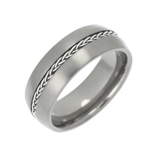 Titanium Court Shape with Silver Chain Inlay Matt 8mm Ring