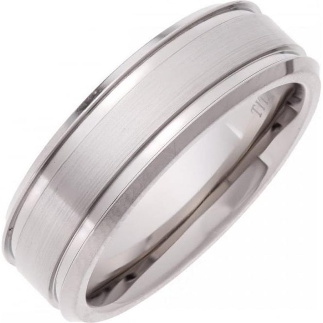 Titanium Flat Court Shape Matt Center and Two Grooves 7mm Ring