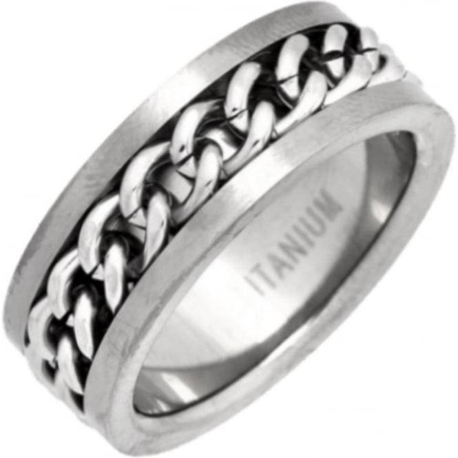 Titanium Flat Court Shape Matt with Centered Chain 8mm Ring