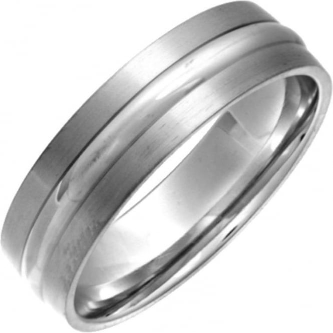 Titanium Flat Court Shape Matt with Embossed Polished Centre 6mm Ring