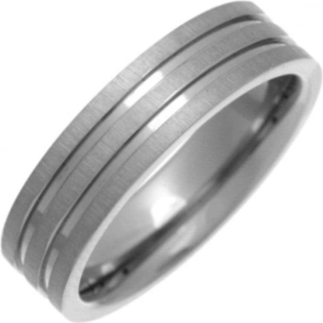 Titanium Flat Court Shape Matt with Polished Grooves 6mm Ring