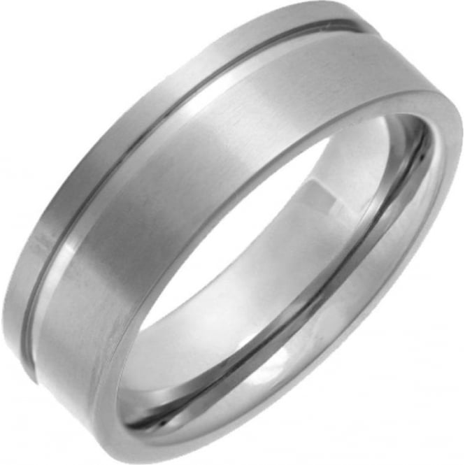 Titanium Flat Court Shape Matt with Polished Side Groove 7mm Ring