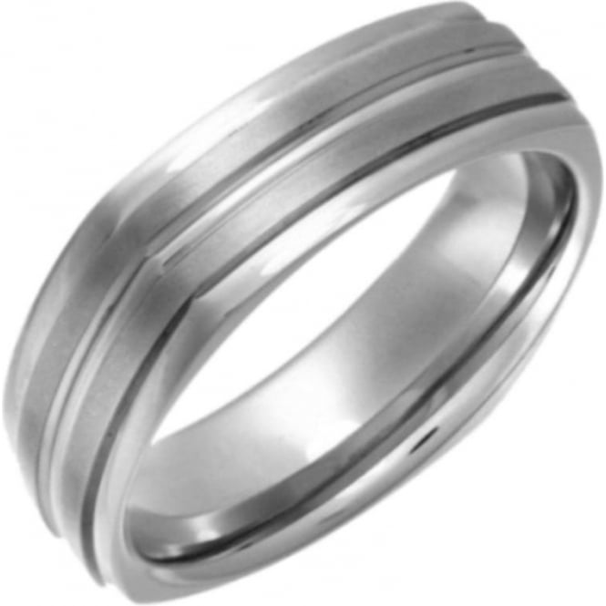 Titanium Flat Court Shape Square Shape Matt and Grooved 7mm Ring