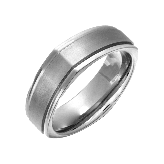 Titanium Flat Court Shape Squared Shape Matt Center 7mm Ring