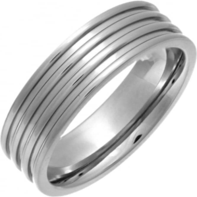 Titanium Flat Court Shape Triple Groove 7mm Ring