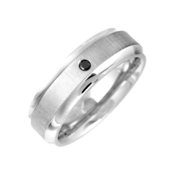 Titanium Matt Center 0.05ct Round Black Diamond 7mm Ring