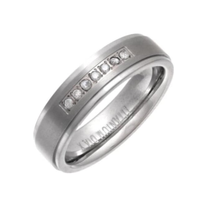 Titanium Matt Embossed Center 0.1ct Diamond 6mm Ring