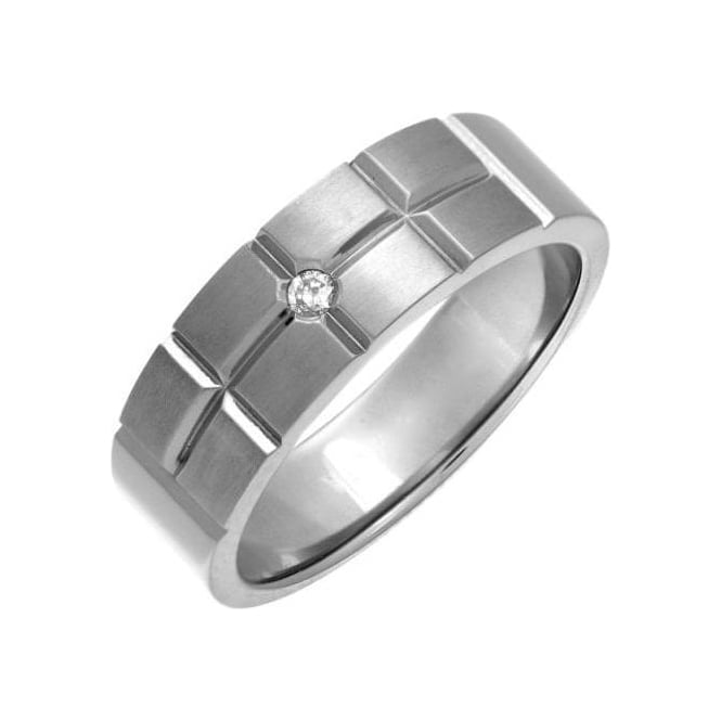 Titanium Matt with Brick Like Grooves Diamond 7mm Ring