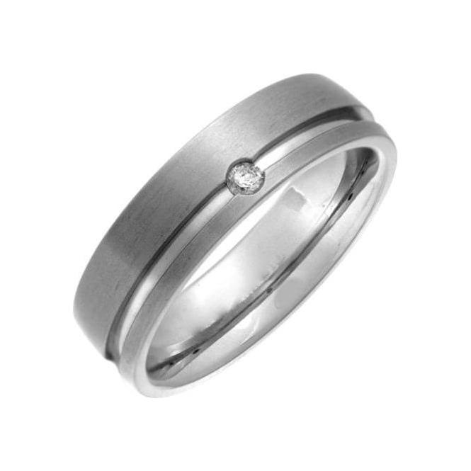 Titanium Matt with Polished Grooves Diamond 6mm Ring