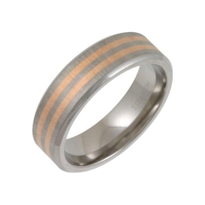 Titanium Matt with Two 9ct Rose Gold Inlay 7mm Ring