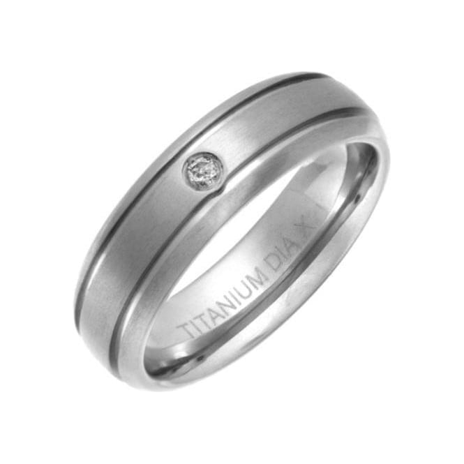 Titanium Matt with Two Grooves Diamond 6mm Ring
