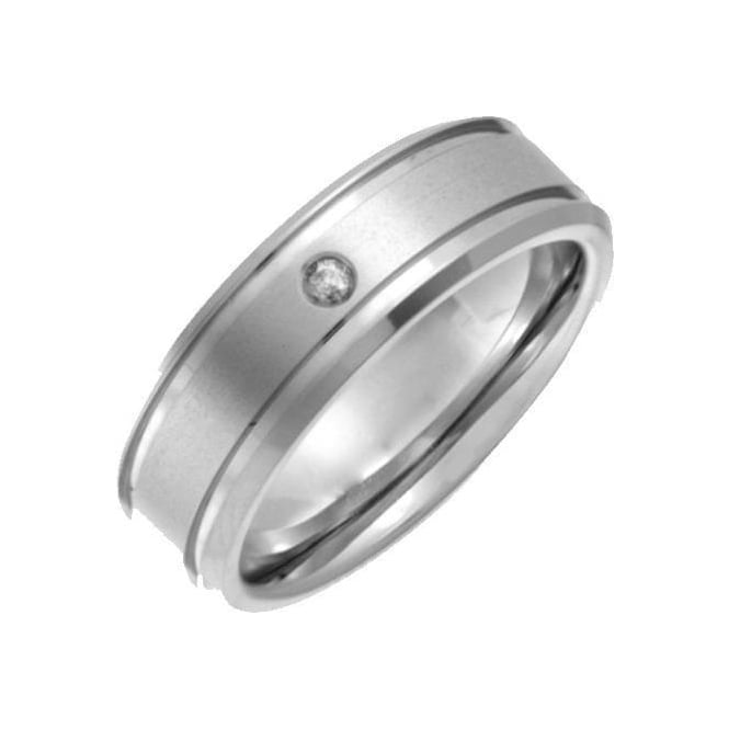 Titanium Matt with Two Grooves Diamond 7mm Ring