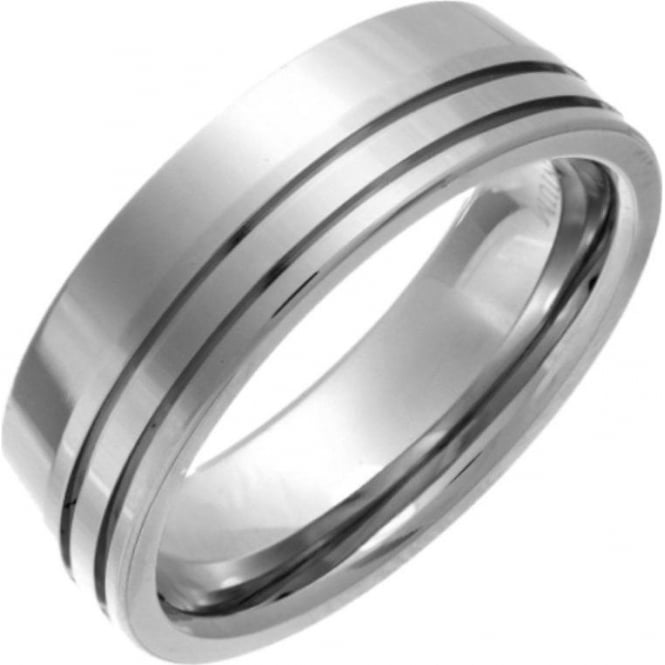 Titanium Polished Flat Court Shape with Double Side Groove 7mm Ring