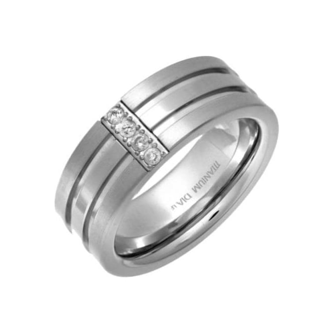 Titanium with Grooves 0.1ct Diamonds Vertically 8mm Ring