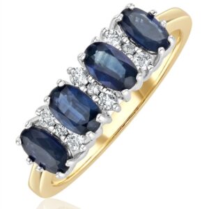 SAPPHIRE 5 X 3MM AND DIAMOND 18K GOLD RING FET39-U