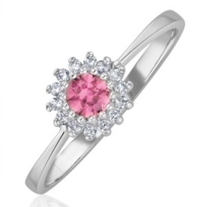 18K WHITE GOLD DIAMOND AND PINK SAPPHIRE RING 0.07CT